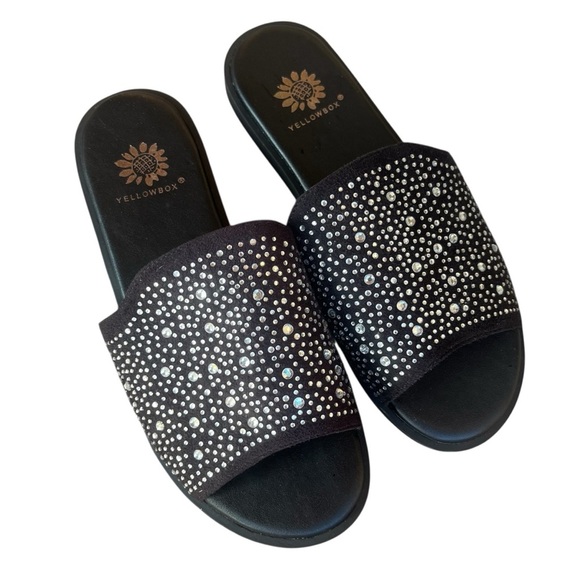 Yellow Box Louie Rhinestone Embellished Black Slides Size 6 - Picture 1 of 8